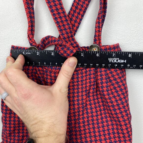 Vintage suspender shorts baby 18mos red houndstooth overalls bibs 80s 90s Snap - Picture 7 of 9